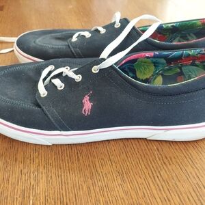 Ralph Lauren Faxon X Navy Blue Sneakers with Pink Logo